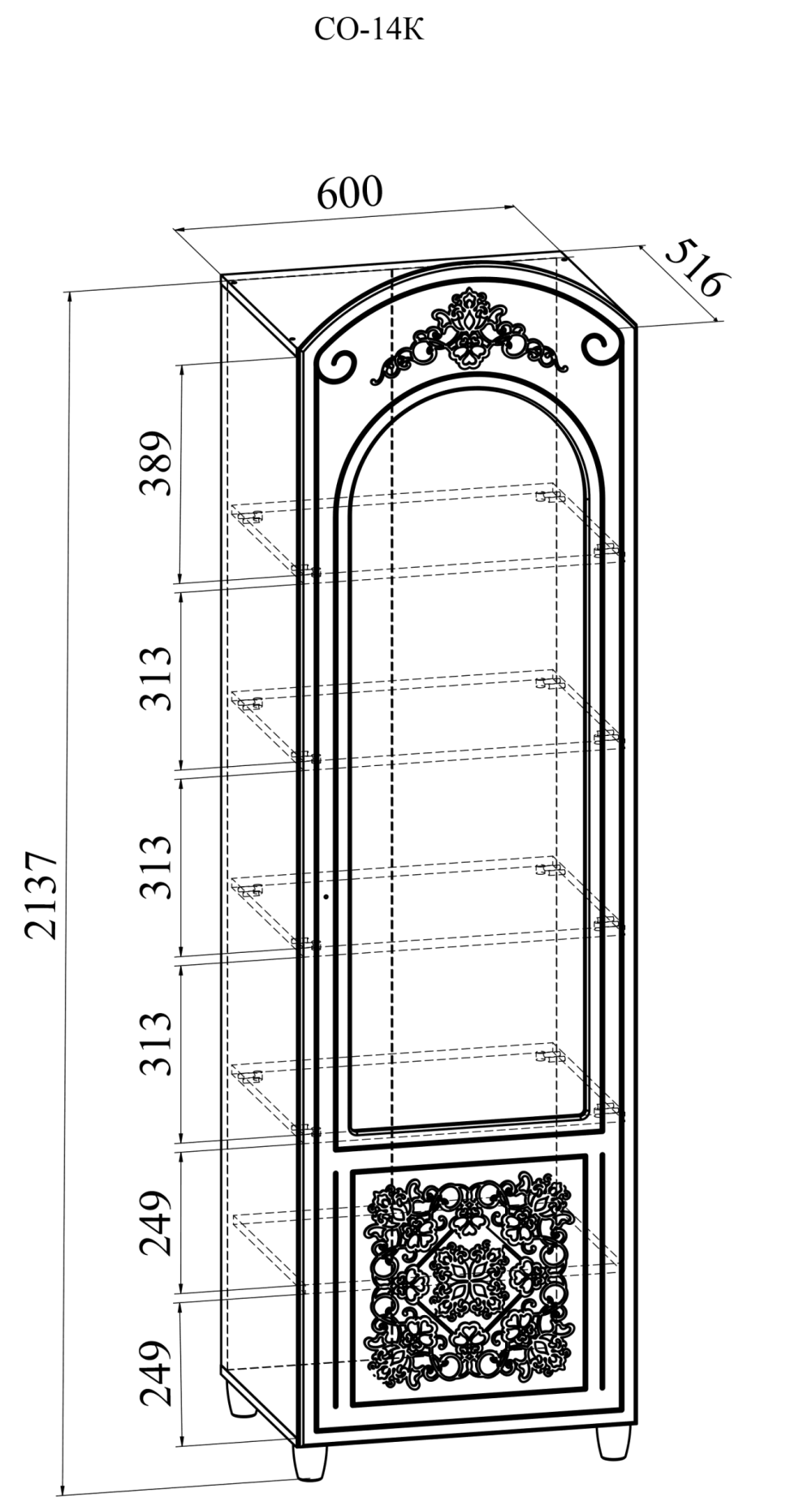 Шкаф-пенал со стеклом «Соня Премиум» СО-14К Белый структурный/ясень патина