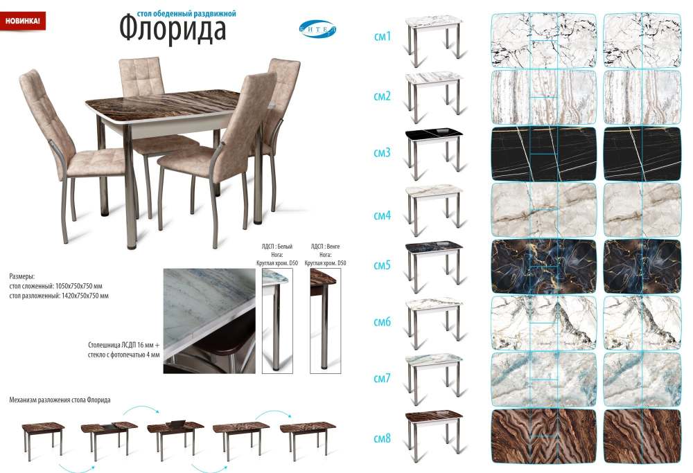 Стол раздвижной с фотопечатью «Флорида» СМ1
