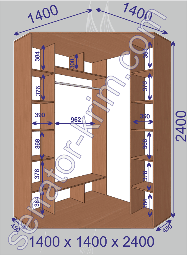Угловой шкаф-купе «Сенатор» 2400 ДСП 1400х1400х2400 (450) мм